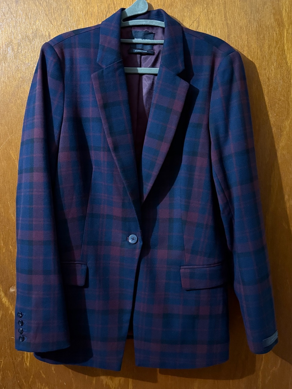 NWOT Scotch & Soda Navy and Burgundy Plaid Blazer - Size M - Picture 7 of 14